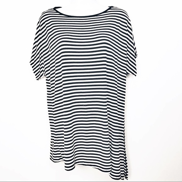 Michael Kors Black & White Striped Asymmetrical Hem Tunic Women's Size Small - Picture 2 of 8